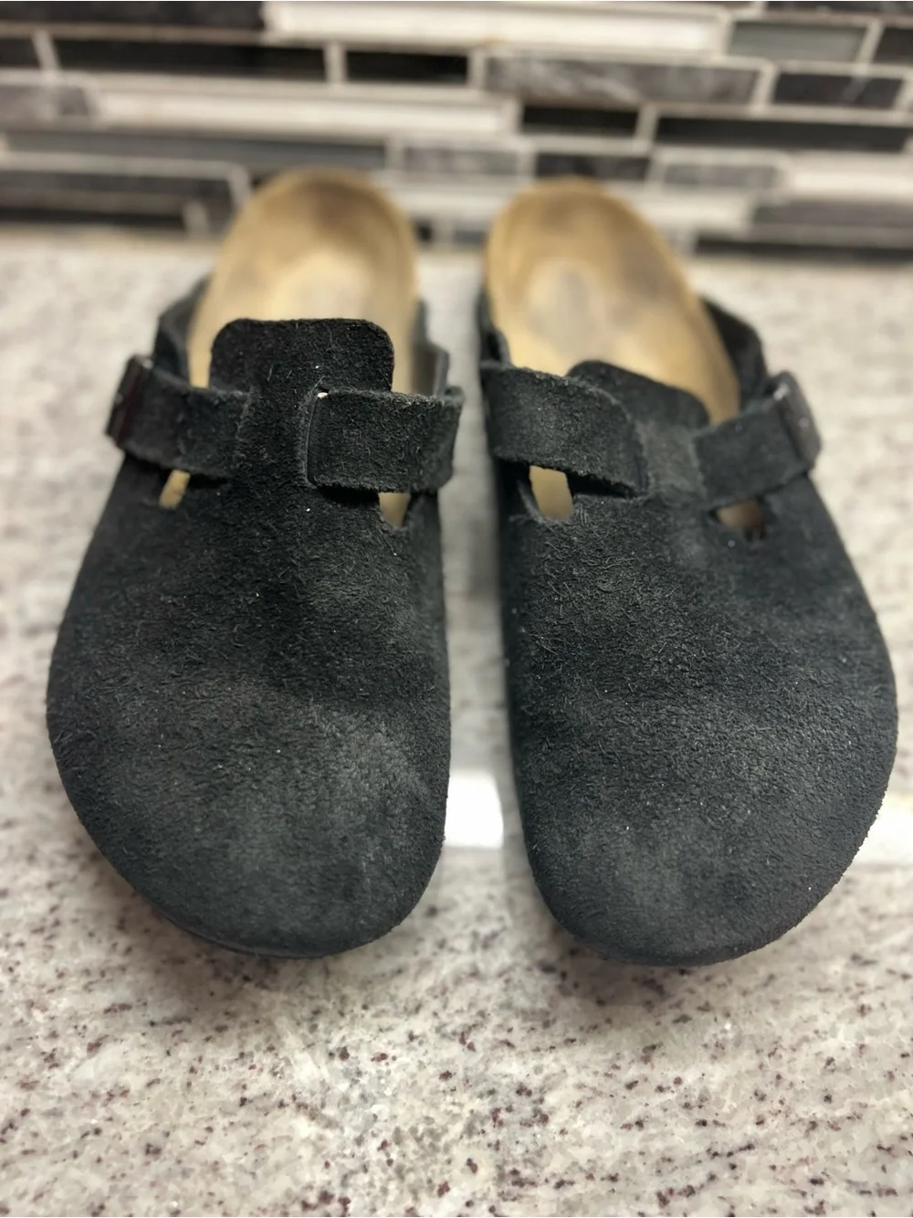 Birkenstock Boston Black Suede Slip-On Clog Mules womens size 11/mens size 9
